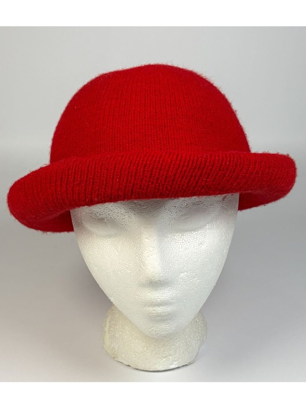 Vintage Red Knit Bucket Hat Rolled Brim Winter Grunge One Size Fits All